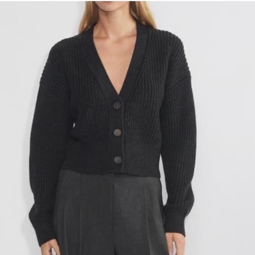 Aritzia Black V-Neck Ribbed Button Cardigan